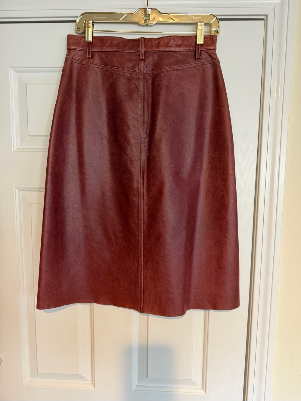 GAP vintage Burgundy Leather Button-Front A-Line Skirt - Picture 2 of 5
